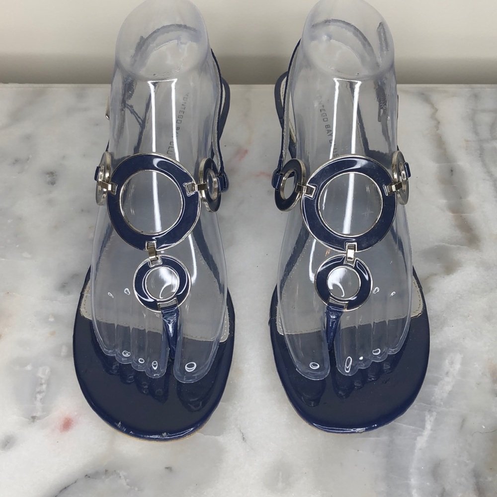 Navy Blue Sandals with a Wedge Heel